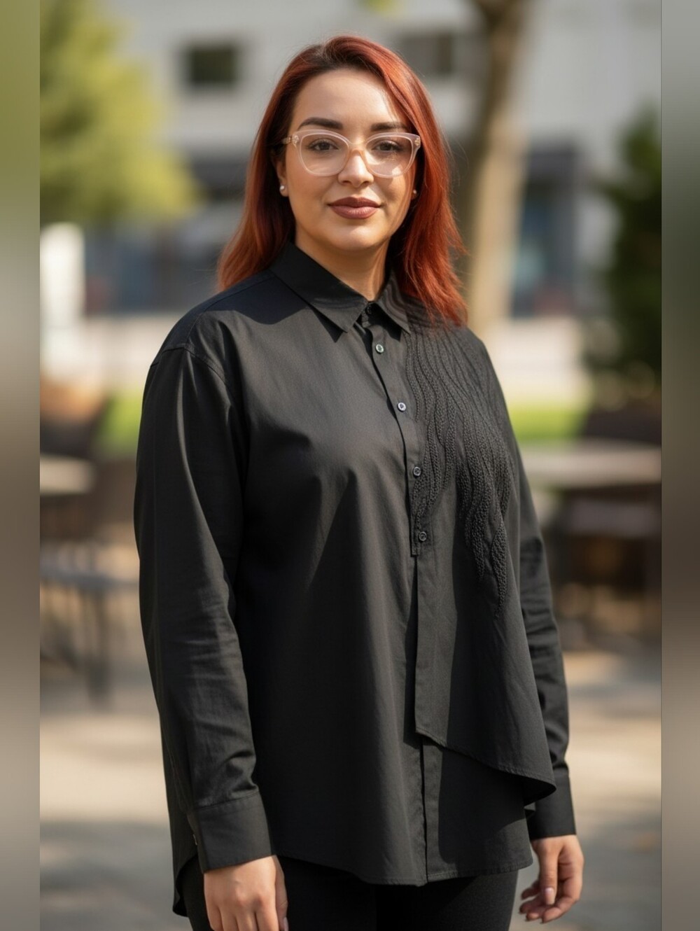 Asymmetrical Black Embroidered Shirt